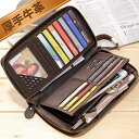 TIDING カード入れ14 本革 長財布 メンズ 小銭入れあり 牛革 アコーディオン式 ラウンドファスナー 大容量 セカンドバッグ ロングウォレット オイルプルアップレザー 経年変化 ダークブラウン ギフト