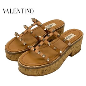 ヴァレンティノ VALENTINO サンダル レザー コルク ブラウン ロックスタッズ 靴 シューズ ギフト プレゼント 送料無料