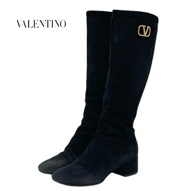 ヴァレンティノ VALENTINO ブーツ ロングブーツ 靴 シューズ V金具 スエード ブラック 黒 ゴールド ギフト プレゼント 送料無料