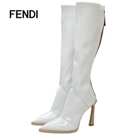 未使用 フェンディ FENDI ブーツ ロングブーツ 靴 シューズ パテント ホワイト ブラウン ギフト プレゼント 送料無料