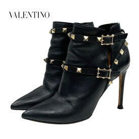 ヴァレンティノ VALENTINO ブーツ ショートブーツ 靴 シューズ ロックスタッズ ベルト レザー ブラック 黒 ゴールド ギフト プレゼント 送料無料