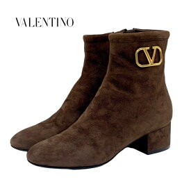 ヴァレンティノ VALENTINO ブーツ ショートブーツ 靴 シューズ V金具 スエード ブラウン ゴールド ギフト プレゼント 送料無料