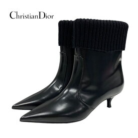 クリスチャンディオール CHRISTIAN DIOR ブーツ ショートブーツ 靴 シューズ レザー ニット ブラック 黒 ギフト プレゼント 送料無料