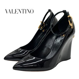 ヴァレンティノ VALENTINO パンプス 靴 シューズ スタッズ ウェッジソール ストラップ パテント ブラック 黒 ギフト プレゼント 送料無料
