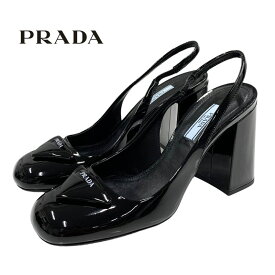 プラダ PRADA パンプス サンダル 靴 シューズ ロゴ スリングバック パテント ブラック 黒 ギフト プレゼント 送料無料