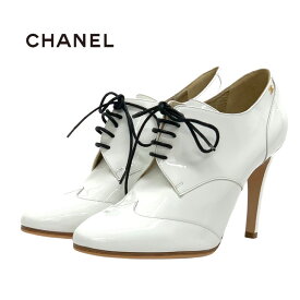 シャネル CHANEL ブーツ ショートブーツ 靴 シューズ パテント ホワイト 未使用 ブーティ レースアップ