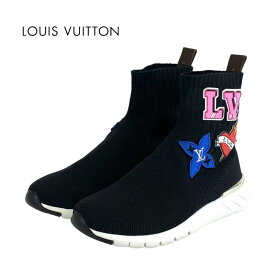 ルイヴィトン LOUIS VUITTON ブラックハートライン スニーカー 靴 シューズ ファブリック ブラック 未使用 ソックススニーカー ワッペン ニット