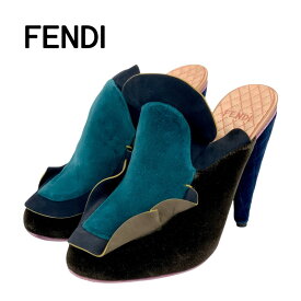 フェンディ FENDI パンプス 靴 シューズ ベルベット マルチカラー 未使用 ミュール サンダル サボ フリル
