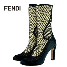 フェンディ FENDI ブーツ ショートブーツ 靴 シューズ ファブリック サテン ブラック 黒 未使用 ニット メッシュ ミドルブーツ