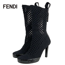フェンディ FENDI ブーツ ショートブーツ 靴 シューズ ファブリック ブラック 編み込み FFロゴ ミドルブーツ
