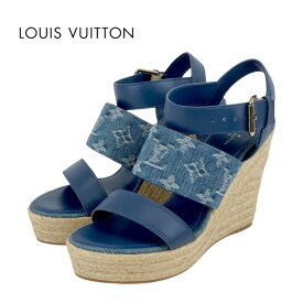 ルイヴィトン LOUIS VUITTON モノグラム サンダル 靴 シューズ デニム レザー ブルー系 未使用 エスパドリーユ ウェッジソール