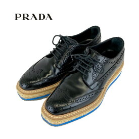 プラダ PRADA フラットシューズ スリッポン 靴 シューズ レザー ブラック ブルー レースアップシューズ エスパドリーユ プラットフォーム