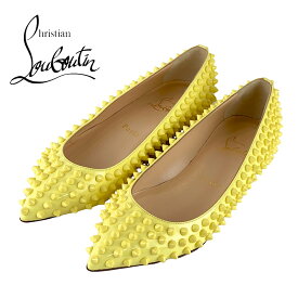 クリスチャンルブタン Christian Louboutin フラットシューズ スリッポン 靴 シューズ パテント イエロー 未使用 フラットパンプス スパイク スタッズ