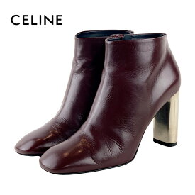 セリーヌ CELINE ブーツ ショートブーツ 靴 シューズ レザー ボルドー シルバー バンバン メタルヒール