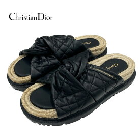 クリスチャンディオール CHRISTIAN DIOR DTWIST サンダル 靴 シューズ レザー ブラック 黒 未使用 フラットサンダル エスパドリーユ
