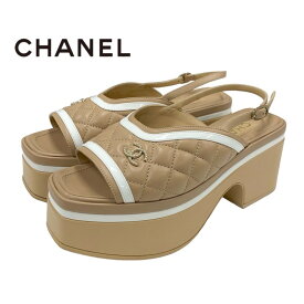 シャネル CHANEL サンダル 靴 シューズ レザー ベージュ ホワイト ココマーク マトラッセ プラットフォーム バックストラップ