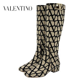 ヴァレンティノ VALENTINO ブーツ ロングブーツ 靴 シューズ ファブリック ベージュ ブラック ゴールド ロゴ