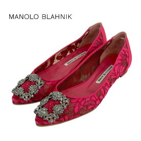 マノロブラニク MANOLO BLAHNIK ハンギシ パンプス 靴 シューズ レース ファブリック ピンク系 フラットシューズ ビジュー パーティーシューズ フォーマルシューズ