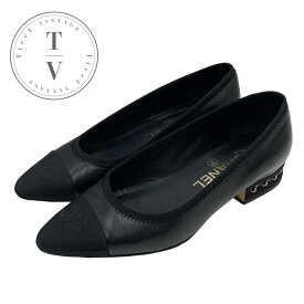 シャネル CHANEL パンプス 靴 シューズ ラムスキン ファブリック ブラック 黒 チェーン ココマーク