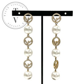 フェンディ FENDI エフイズフェンディ ピアス イヤリング ゴールド ラインストーン パール