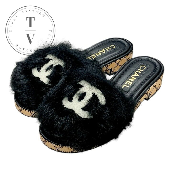 楽天市場】シャネル CHANEL サンダル 靴 シューズ ファー ブラック 
