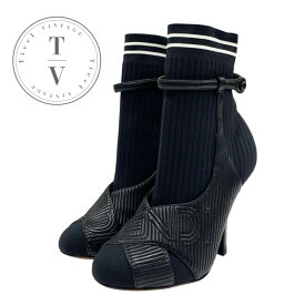 フェンディ FENDI ロココ ブーツ ショートブーツ 靴 シューズ ファブリック レザー ブラック ホワイト 黒 ロゴ ソックスブーツ