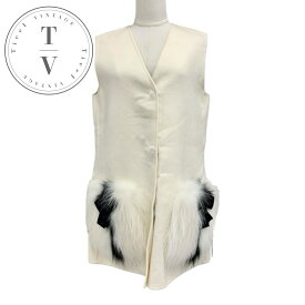 フェンディ FENDI アウター ウール フォックスファー ホワイト ブラック ベスト ジレ リボン ノースリーブ