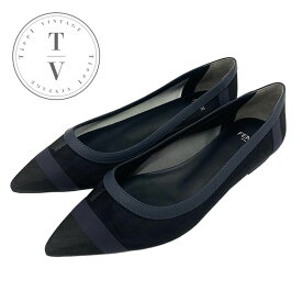 フェンディ FENDI パンプス 靴 シューズ メッシュ レザー ブラック ネイビー フラットシューズ