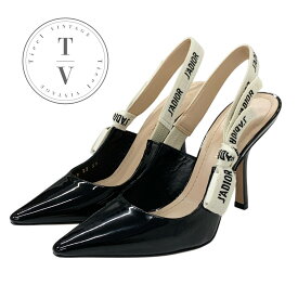 クリスチャンディオール CHRISTIAN DIOR JADIOR パンプス 靴 シューズ パテント ブラック ホワイト 黒 サンダル スリングバック ロゴ 刺繍