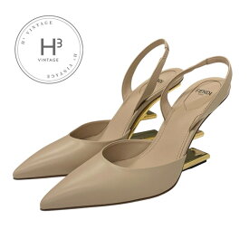 フェンディ FENDI ファースト パンプス 靴 シューズ レザー ピンクベージュ ゴールド スリングバック メタルヒール