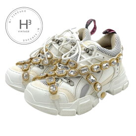 グッチ GUCCI フラッシュトレック スニーカー 靴 シューズ レザー ファブリック ホワイト ベージュ 白 ゴールド ロゴ ビジュー ストラップ