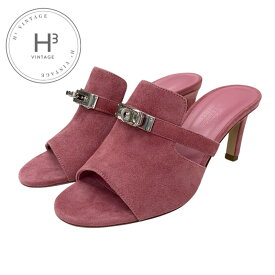 エルメス HERMES キュート サンダル 靴 シューズ スエード ピンク シルバー 未使用 ケリー金具 ミュール