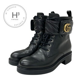 グッチ GUCCI ダブルG ブーツ ショートブーツ 靴 シューズ レザー ブラック 黒 ゴールド キルティング GGマーモント