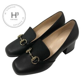 グッチ GUCCI パンプス 靴 シューズ レザー ブラック 黒 ゴールド 未使用 ローファーパンプス ホースビット