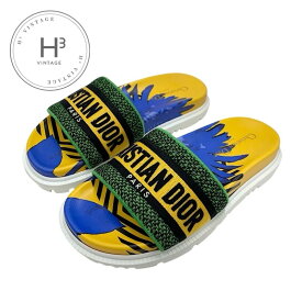 クリスチャンディオール CHRISTIAN DIOR DWAY サンダル 靴 シューズ ファブリック イエロー ブルー グリーン エンブロイダリー ロゴ ミュール フラットサンダル 刺繍