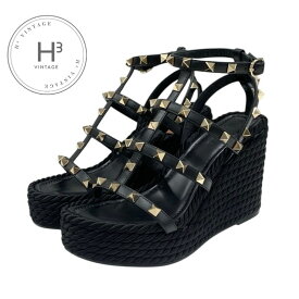 ヴァレンティノ VALENTINO サンダル 靴 シューズ レザー ブラック 黒 ゴールド ロックスタッズ ウェッジソール