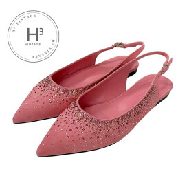 エルメス HERMES フラットシューズ 靴 シューズ スエード ピンク 未使用 スリングバック ラインストーン