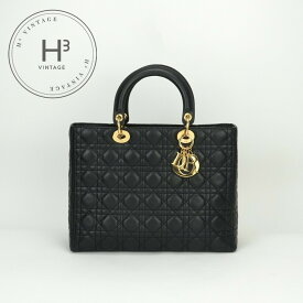 クリスチャンディオール CHRISTIAN DIOR レディディオール ラージ LADY DIOR カナージュバッグ バッグ トートバッグ レザー ブラック black 黒 ゴールド金具