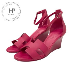 エルメス HERMES レジェンド サンダル 靴 シューズ レザー ピンク ウェッジソール アンクルストラップ