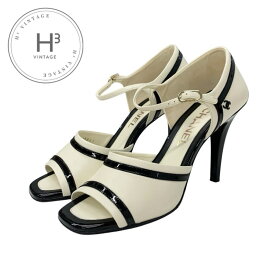 シャネル CHANEL パンプス 靴 シューズ レザー ホワイト ブラック ココマーク ストラップ