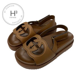グッチ GUCCI サンダル 靴 シューズ レザー ブラウン 未使用 インターロッキングG ベルクロ