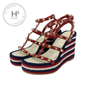 ヴァレンティノ VALENTINO サンダル 靴 シューズ レザー レッド ロックスタッズ ウェッジソール