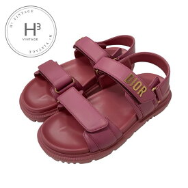 クリスチャンディオール CHRISTIAN DIOR DIORACT サンダル 靴 シューズ レザー ピンク ゴールド 未使用 ベルクロストラップ ロゴ