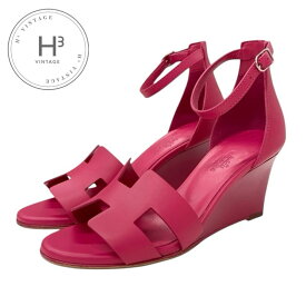 エルメス HERMES レジェンド サンダル 靴 シューズ レザー ピンク ウェッジソール アンクルストラップ