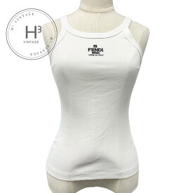 フェンディ FENDI トップス コットン ホワイト ブラック ロゴ タンクトップ