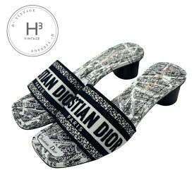 クリスチャンディオール CHRISTIAN DIOR DWAY サンダル 靴 シューズ ファブリック ホワイト ブラック ミュール 刺繍 エンブロイダリー ロゴ