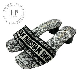 クリスチャンディオール CHRISTIAN DIOR DWAY サンダル 靴 シューズ ファブリック ホワイト ブラック ミュール 刺繍 エンブロイダリー ロゴ