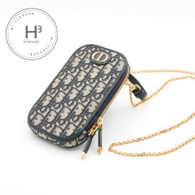 クリスチャンディオール CHRISTIAN DIOR 携帯・スマホアクセサリー ネイビー ゴールド モンテーニュ コーリン オブリーク CDシグネチャー チェーン ジャカード フォンホルダー