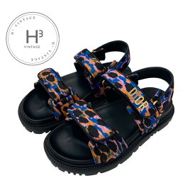 クリスチャンディオール CHRISTIAN DIOR DIORACT サンダル 靴 シューズ レザー ブラック マルチカラー ロゴ ベルクロストラップ