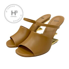 フェンディ FENDI ファースト サンダル 靴 シューズ レザー ブラウン ゴールド 未使用 ミュール メタルヒール ストラップ